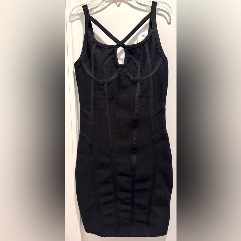 Gold Label Wow Couture Black Bodycon Corset Bandage Dress. Size M. NWT!